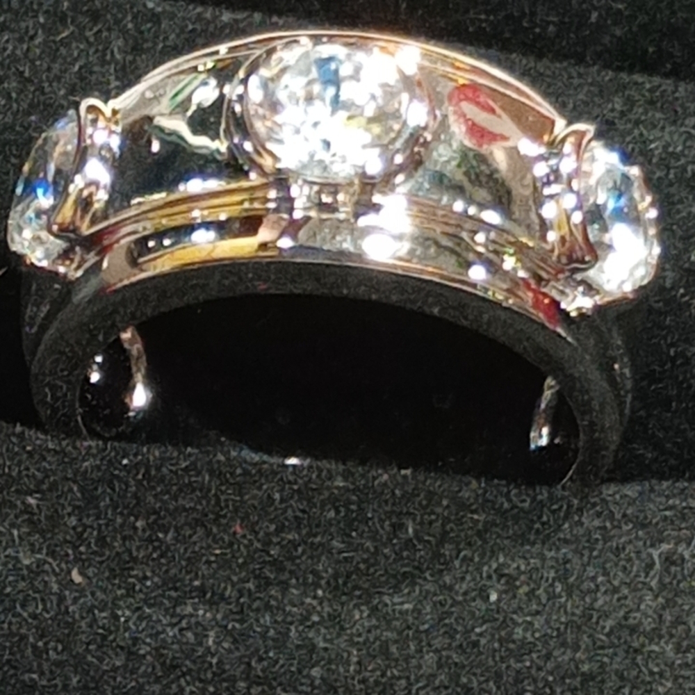 Sterling Silver Band Ring With Clear Gemstones